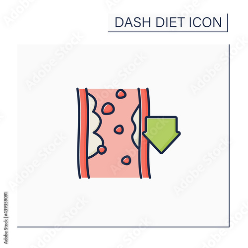 Reducing cholesterol color icon. Low cholesterol level. Proper nutrition. Dash diet concept. Isolated vector illustration