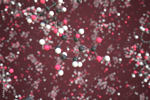 Shikimic acid molecule made with balls, scientific molecular model. Chemical 3d rendering