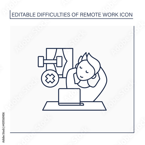 Remote work line icon. Lack of physical activities. Laziness. Tired. Have not time to sport. Career difficulties concept. Isolated vector illustration. Editable stroke