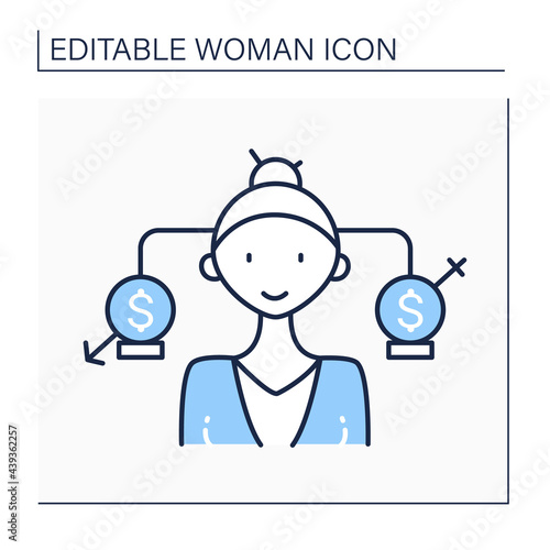 Equal pay line icon. Business gender equality with businessman and businesswoman. Symbol of equal pay,salary, fairness and justice .Isolated vector illustration.Editable stroke