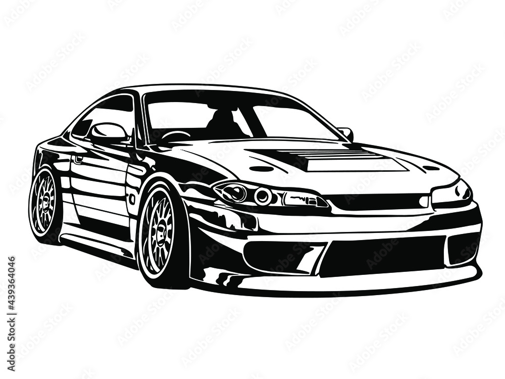 Sports car. Racing auto. Vector monochrome illustration