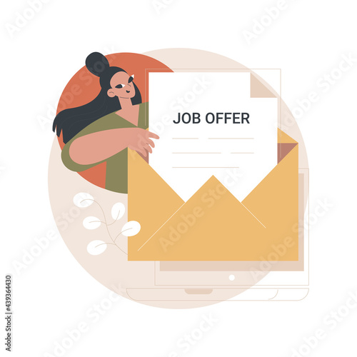 Job offer abstract concept vector illustration. Job offer letter, international volunteer program, permanent contract, application and invitation, potential employee, recruiter abstract metaphor.