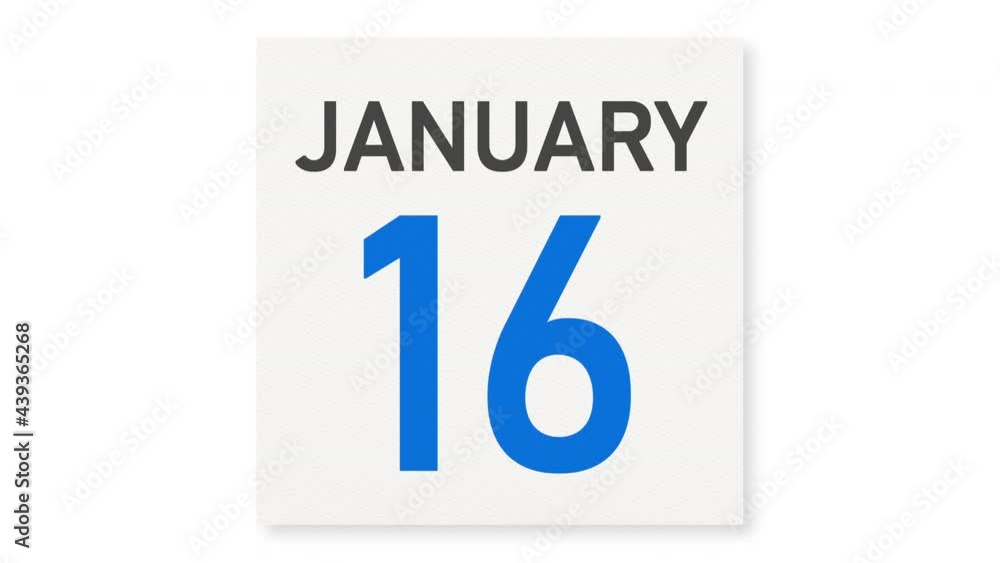 January 16 date behind crumpled paper page of a calendar, 3d animation January 16 date behind crumpled paper page of a calendar, 3d animation