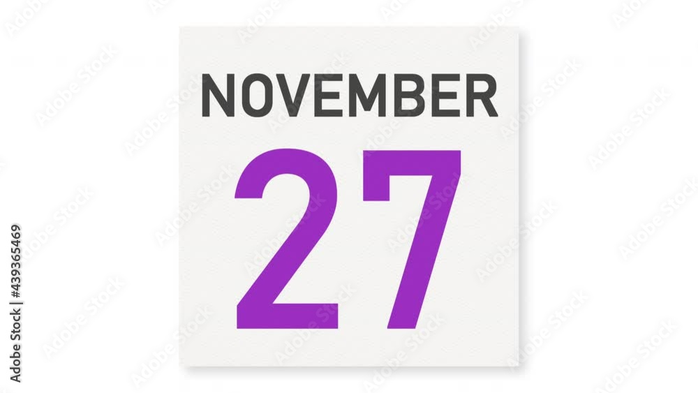 November 27 date behind crumpled paper page of a calendar, 3d animation November 27 date behind crumpled paper page of a calendar, 3d animation