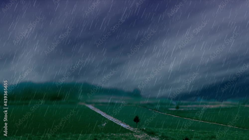 雨が降る草原と流れる雲の背景素材 Stock Video | Adobe Stock