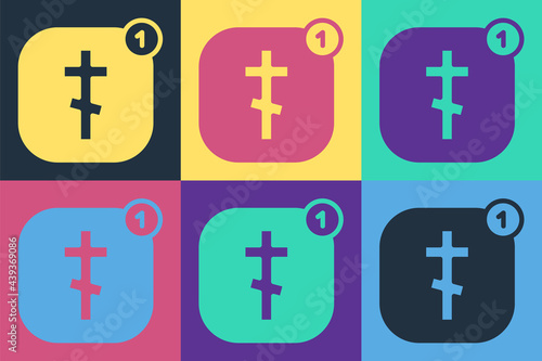 Pop art Online church pastor preaching video streaming icon isolated on color background. Online church of Jesus Christ. Vector