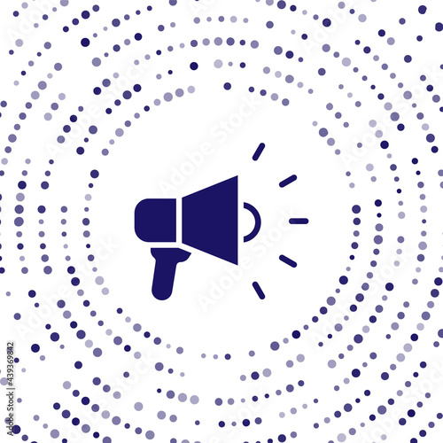 Blue Megaphone icon isolated on white background. Speaker sign. Abstract circle random dots. Vector