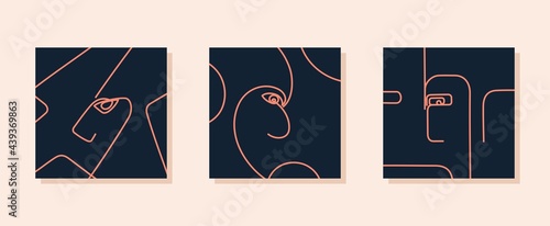 Trendy abstract faces. Surreal geometric shapes and lines in minimalism style. Vector design