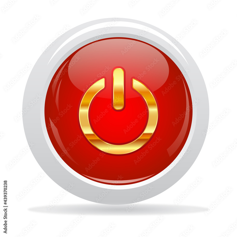 Power button icon. Big red button. Web icon. Power button icon. Big red button. Web icon.
