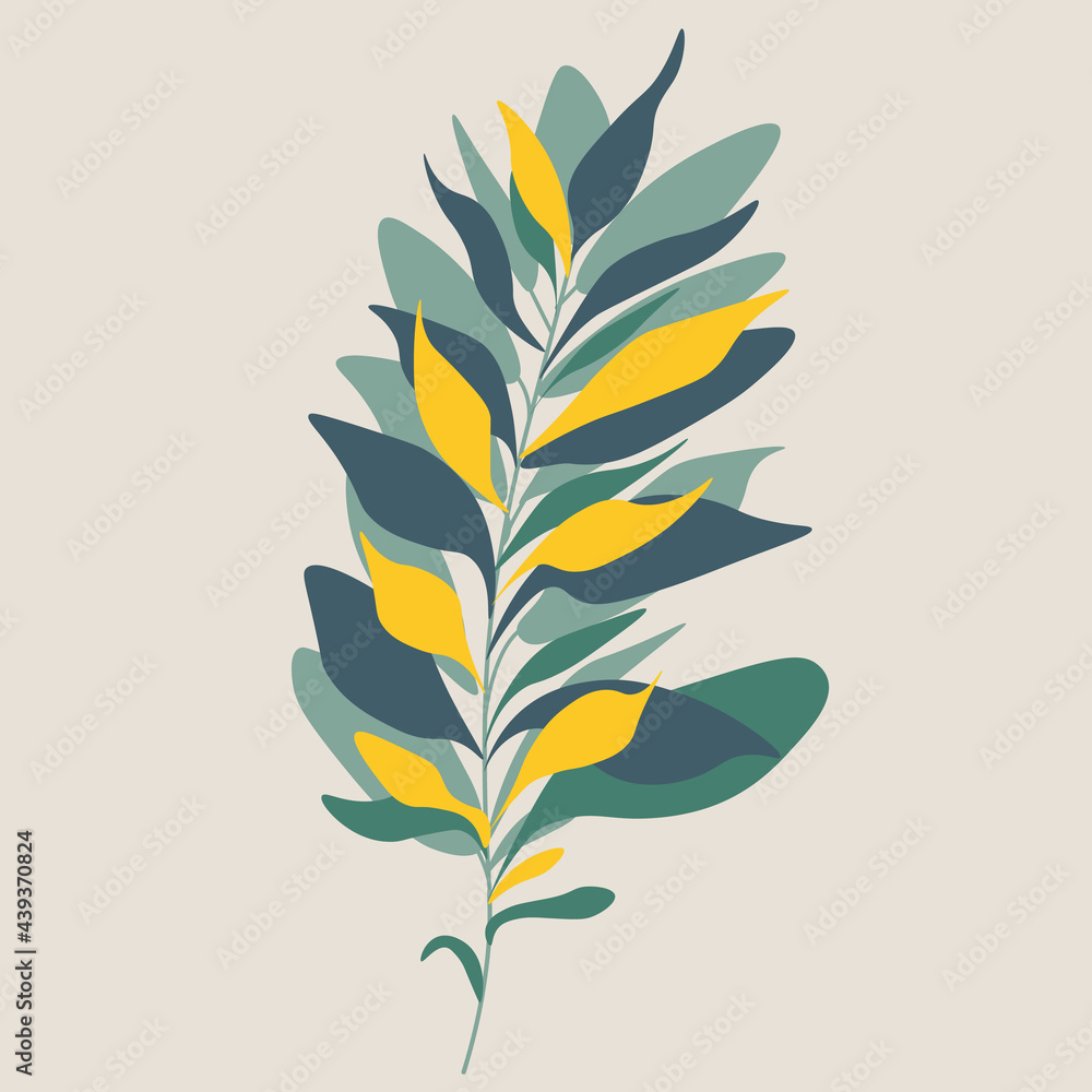 Fototapeta premium Minimalism botanical vector illustration as abstraction composition with leaves. ideal for art gallery. modern wall art poster. minimal interior design