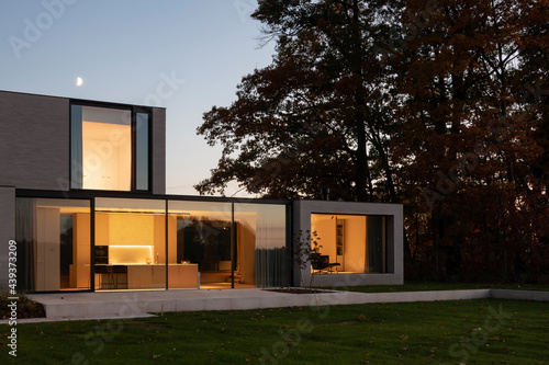 minimalist villa at dusk photo