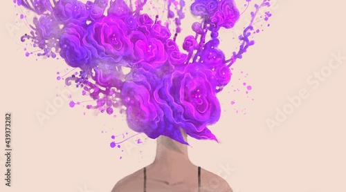 violet, purple, abstract, acrylic, art, artwork, beautiful, beauty, bloom, blossom, colorful, concept, conceptual, design, dream, dreamlike, face, fantasy, fashion, female, floral, flower, freedom, gi