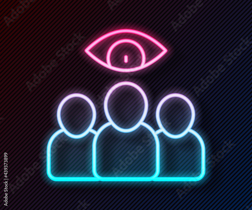 Glowing neon line Spy, agent icon isolated on black background. Spying on people. Vector