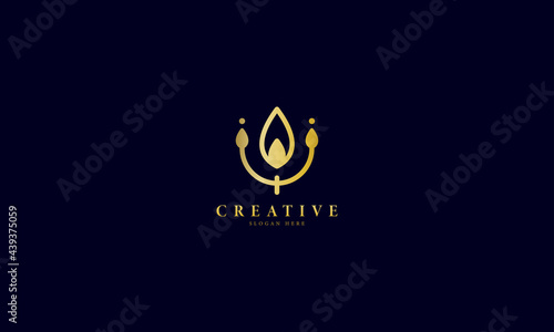 Golden Elegant Leaf & candle Logo. Symbol & Icon Vector Template.