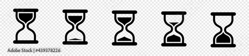 hourglass icon set, sandglass timer on transparent background, vector illustration