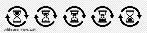 hourglass icon set, sandglass timer on transparent background, vector illustration