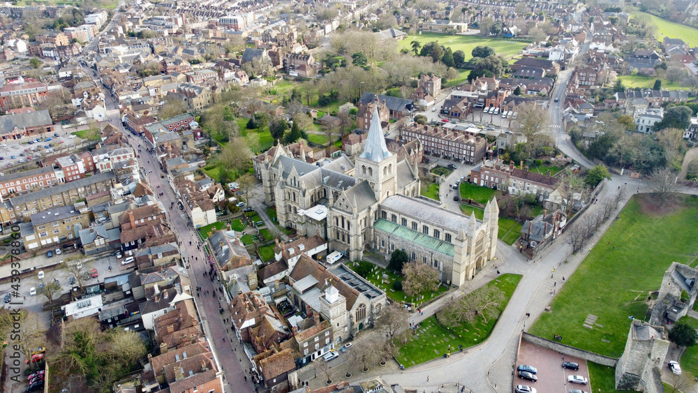 Overhead view of English cathedral.