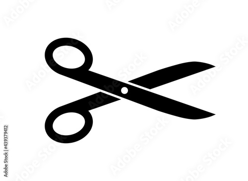 Scissor icon. Silhouette black scissors isolated on white background. Symbol barber. Simple open scissor for design of hairdresser, etc. Scissors cut line paper. Outline sign. Vector illustration