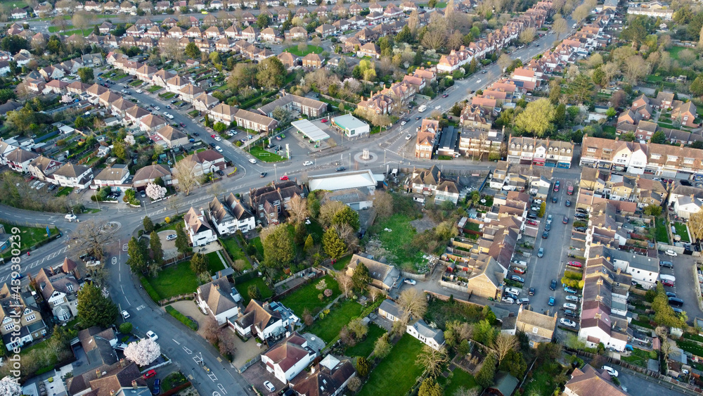 Aerial view of English suburbs.