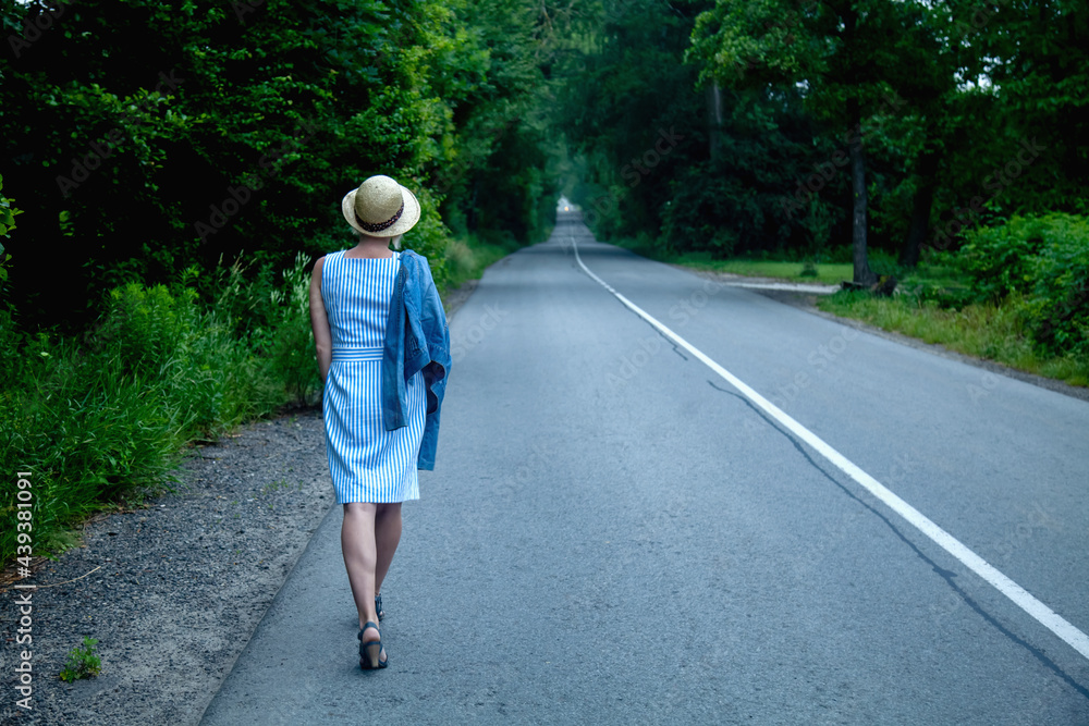 Conceptual image of beautiful woman goes into the future