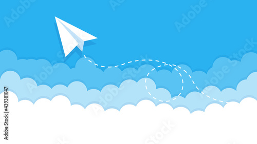 Canvas Print Flying paper plane on the blue sky vector icon