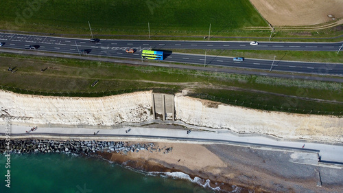 Aerial view of white cliffs.