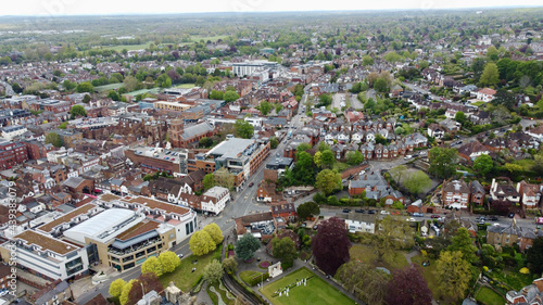 Aerial view of an English town. Guildford