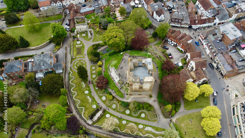 Aerial view of English castle. Guildford