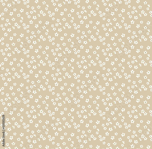Cute seamless vector floral pattern. Endless print made of small white flowers. Summer and spring motifs. Ecru background. Stock vector illustration.