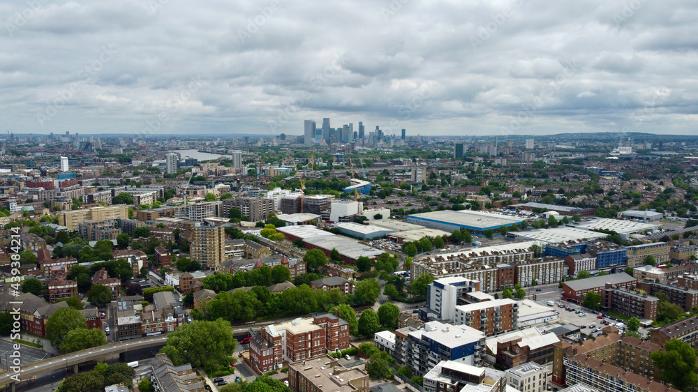 Aerial photo of London skyline.