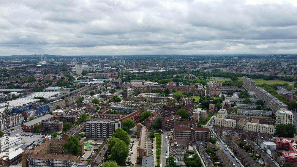 Aerial photo of South London skyline.