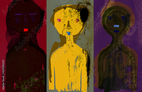 Abstract Tryptych with Upper Bodies of Three 
 People photo