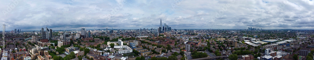 Aerial panorama of London skyline.