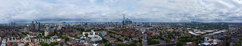 Aerial panorama of London skyline.
