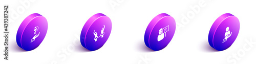 Set Isometric Caduceus snake medical, Handcuffs on hands of criminal, Protest and Life insurance icon. Vector