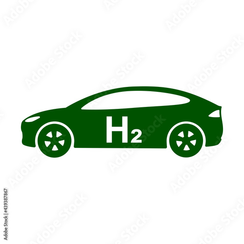 Hydrogen vehicle icon. Hydrogen powered car side view. Vector Illustration