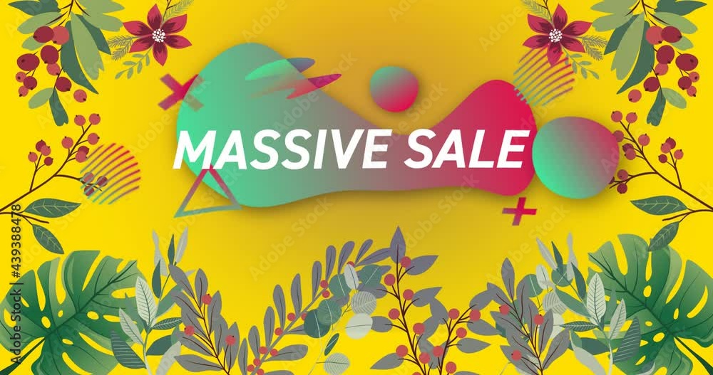 Animation of massive sale text over flowers moving in hypnotic motion Animation of massive sale text over flowers moving in hypnotic motion