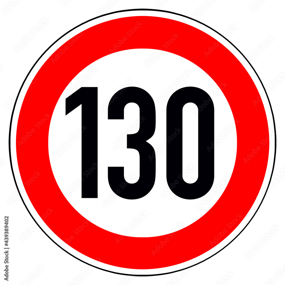 Verkehrszeichen Tempolimit 130 auf weissem Hintergrund Verkehrszeichen Tempolimit 130 auf weissem Hintergrund