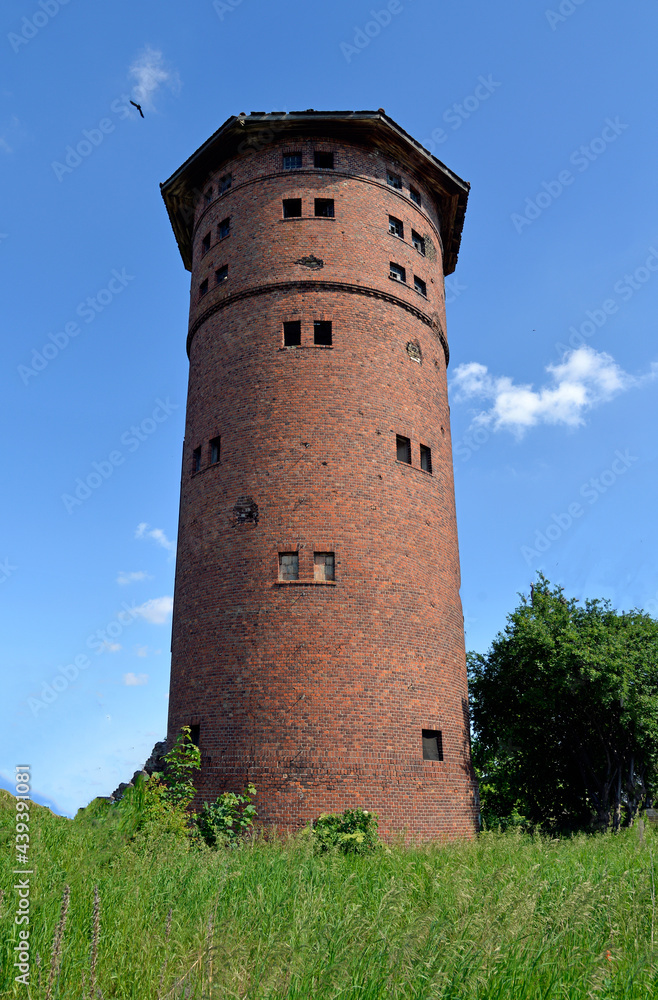Built in 1934, the railway water tower in the town of Nidzica in warmi, Poland. In 2005 it was entered in the register of monuments.