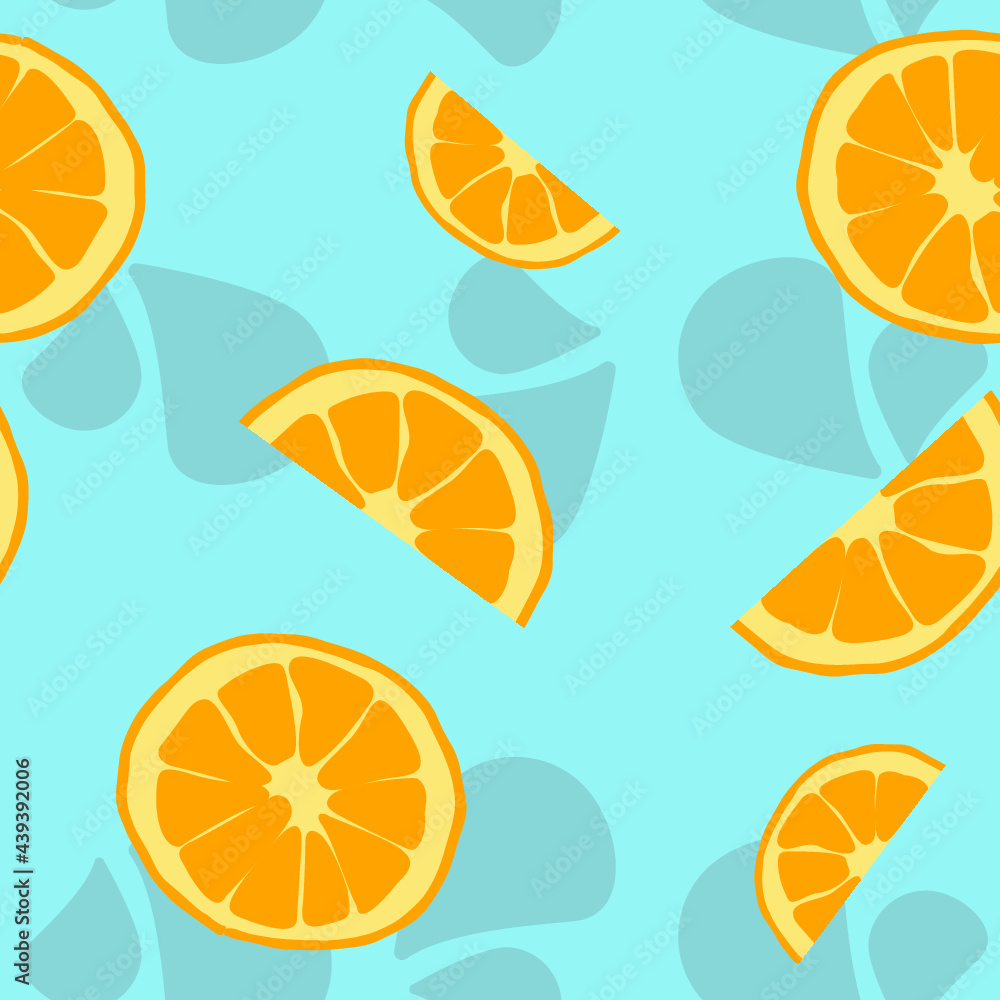 Citrus Fruit Vector Pattern Illustration on Blue Background
