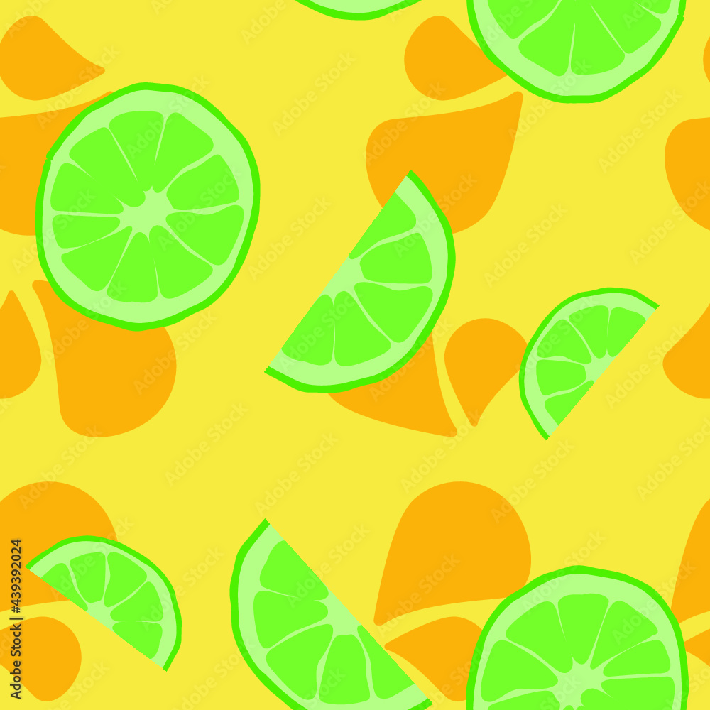 Citrus Fruit Vector Pattern Illustration on Yellow Background