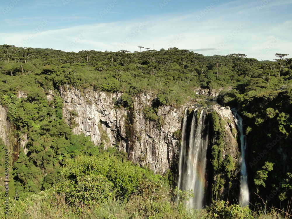 tropical waterfall and rainbow