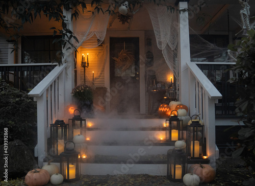 front porch halloween decor after dark  photo