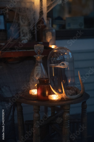 front porch halloween decor after dark  photo