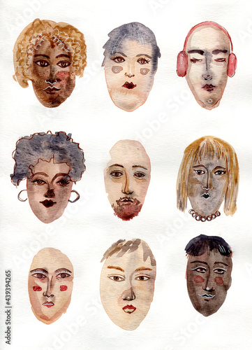 Watercolor abstract multi racial faces  photo