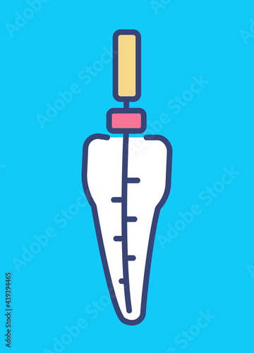 Endodontic file in tooth. Color icon. Root canal treatment concept. Measuring and cleaning the tooth canal. Instruments for dental treatment. Vector isolated outline illustration. Editable stroke photo