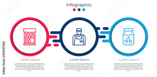 Set line Commercial refrigerator, Seller and Jam jar. Business infographic template. Vector