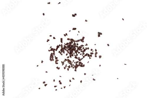 Chocolate sprinkles isolated on white background. Grated chocolate isolated on white background.