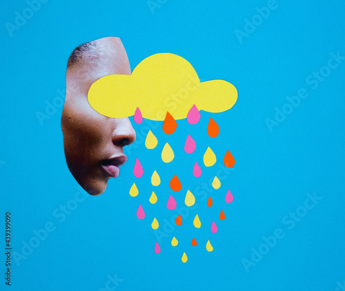 Woman and raincloud collage photo