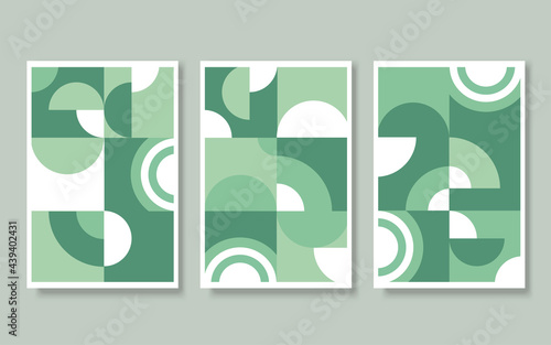 Abstract vector illustration set of art works in bauhaus style in green and mint colors.